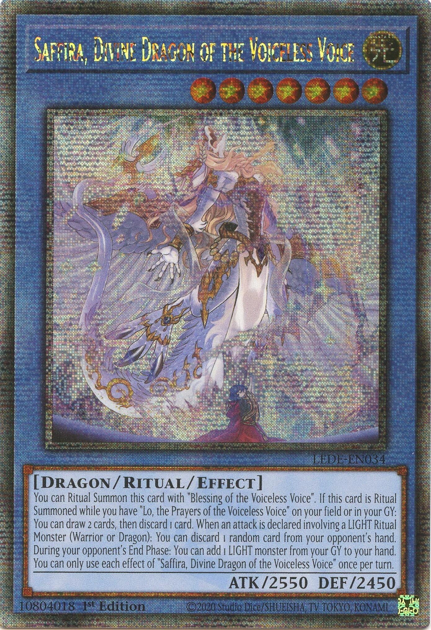 Image for Saffira, Divine Dragon of the Voiceless Voice (Quarter Century Secret Rare) (LEDE-EN034) (Legacy of Destruction) - YuGiOh